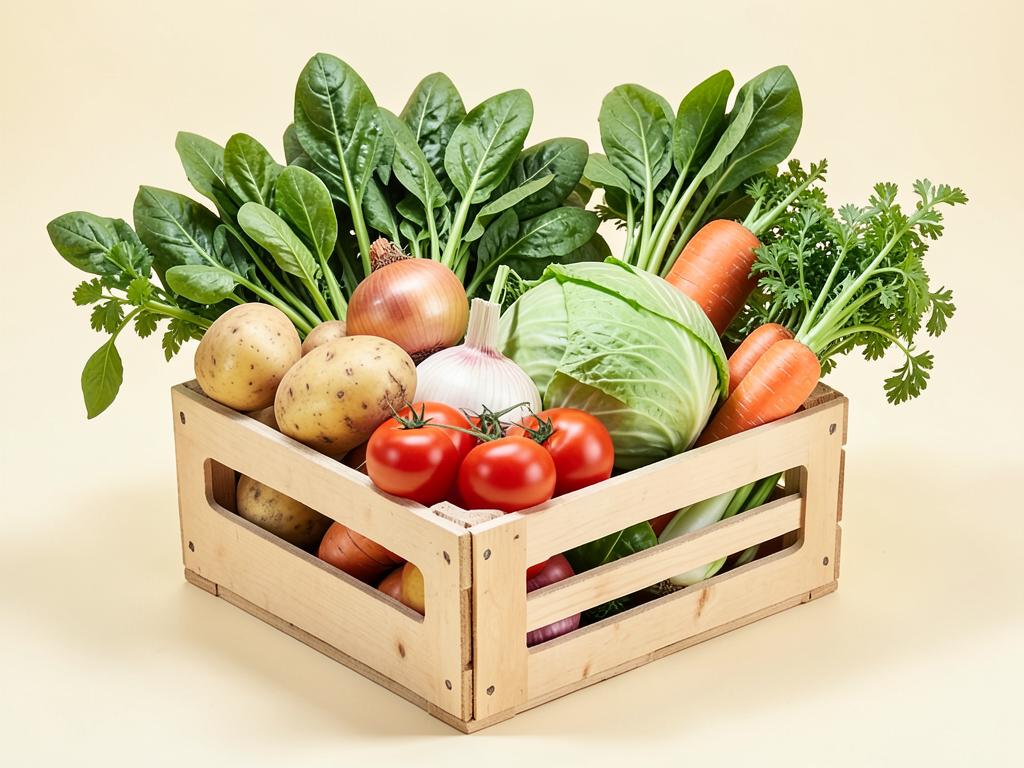Family Fresh247 vegetable crate with greens, tomatoes, cabbage, carrots, onions, and potatoes